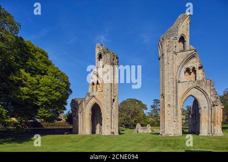 The ruins of the Great Church in the historic Glastonbury Abbey, Glastonbury, Somerset, England, United Kingdom, Europe Stock Photo