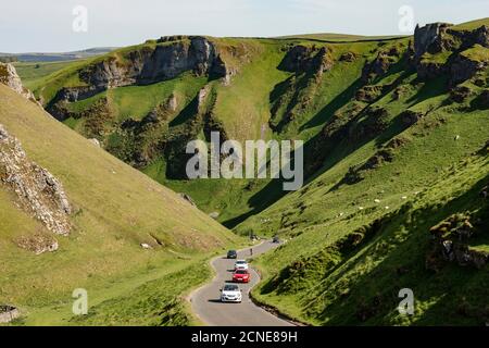 Winnats Pass, limestone gorge at Castleton, Peak District National Park, Derbyshire, England, United Kingdom, Europe Stock Photo