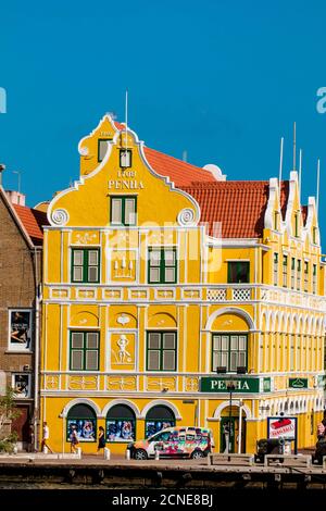 Colourful buildings, architecture in capital city Willemstad,  Curacao, ABC Islands, Dutch Antilles, Caribbean, Central America Stock Photo