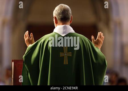 Basilica of Our Lady of Geneva, Sunday Mass, Eucharist celebration, Geneva, Switzerland, Europe Stock Photo