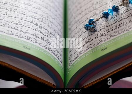 Quran and Tasbih (Muslim prayer beads), France, Europe Stock Photo