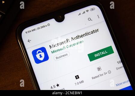 Ivanovsk, Russia - July 07, 2019: Microsoft Authenticator app on the display of smartphone or tablet Stock Photo