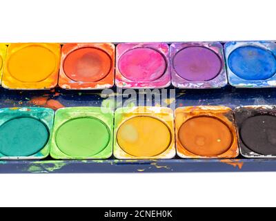 Watercolor paint box isolated on white background Stock Photo
