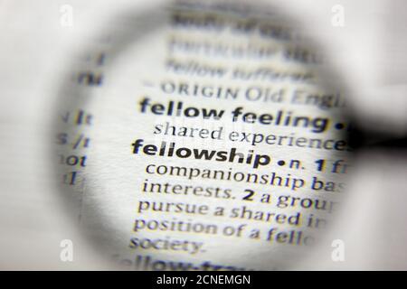 The word or phrase Fellowship in a dictionary Stock Photo