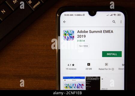 Ivanovsk, Russia - July 07, 2019: Adobe Summit EMEA 2019 app on the display of smartphone or tablet Stock Photo