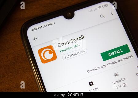 Ivanovsk, Russia - July 07, 2019: Crunchyroll app on the display of smartphone or tablet Stock Photo