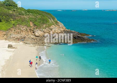 Belvoir Bay is a small secluded sandy cove on the east coast of Herm Island, Guernsey, Channel Islands, UK. Stock Photo