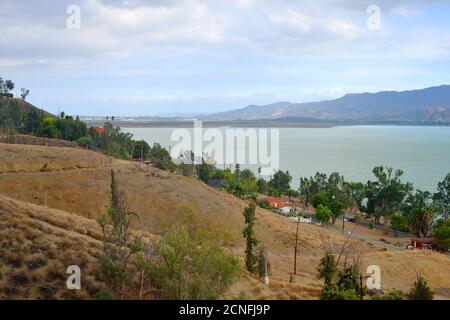 Lake Elsinore, California, USA, hill view to the Lake and some destroyed land from ancient wildfire Stock Photo