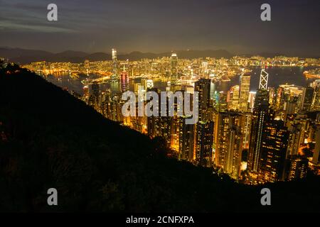 Hong Kong night view seen from Victoria Peak Stock Photo