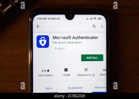 Ivanovsk, Russia - July 07, 2019: Microsoft Authenticator app on the display of smartphone or tablet Stock Photo