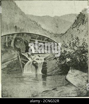 . Here and there in New England and Canada . SCREW-AUGER FALLS, GRAFTON NOTCH. River, the outlet of Umbagog. From this point, highways lead up to Dix-ville Notch and Colebrook, on the Upper-Coos Railroad, and to Milan, closeby the White Mountains. 8i. IN DIXVILLE NOTCH. 82 CHAPTER XVII. DEAD RIVER AND LAKE MEGANTIC. KiNGFlELD AND EUSTIS. — CHAIN OK PONDS. — SpIDER LaKE. — LaKE Megantic. — Tim Pond. — Seven Ponds. THE narrow-gauge railroad leading from Farmington, in Maine, toPhillips, connects at the village of Strong with another and .similarlybuilt line, which makes a long ascent, and crosse Stock Photo