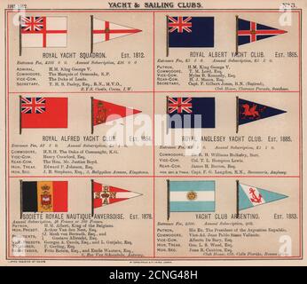 ROYAL YACHT/SAILING CLUB FLAGS A Squadron Albert Alfred Anglesey Argentino 1911 Stock Photo