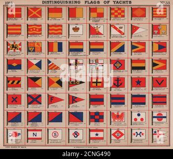 YACHT FLAGS. Red Yellow Blue White 1914 old antique vintage print picture Stock Photo