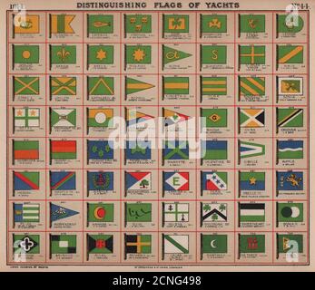 YACHT FLAGS. Green Yellow Blue Red White Black 1914 old antique print picture Stock Photo