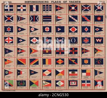 YACHT FLAGS. Blue, Red & White. Yellow Black 1908 old antique print picture Stock Photo