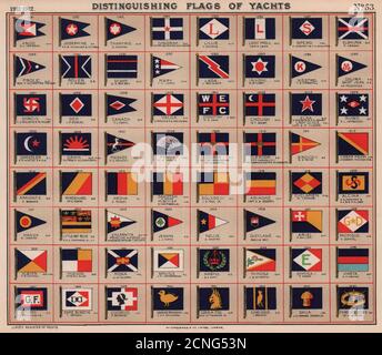 YACHT FLAGS. Blue Yellow Red White 1911 old antique vintage print picture Stock Photo