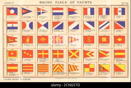 YACHT FLAGS Red, White & Blue. Red & Yellow 1896 old antique print picture Stock Photo
