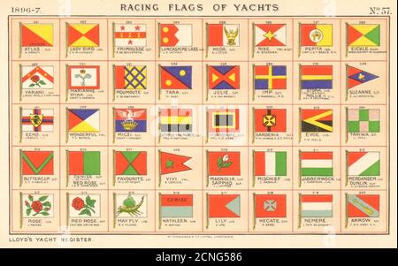 YACHT FLAGS Red Green Yellow Grey Blue 1896 old antique vintage print picture Stock Photo