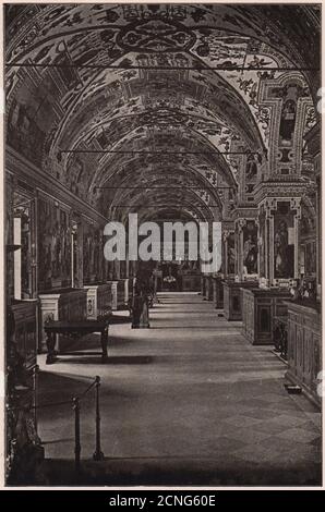 Vatican Library at Rome: Main Hall. Decorations in Sculpture & Fresco 1903 Stock Photo