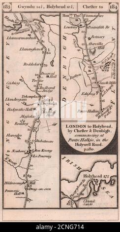 Holyhead Anglesey. Pentre Halkyn-Caerwys road strip map PATERSON 1803 old Stock Photo