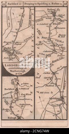 Rayleigh-Rochford. Market Deeping-Boston road strip map PATERSON 1803 old Stock Photo