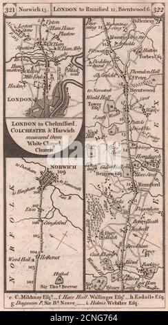 Norwich. West Ham-Romford-Brentwood-Billericay road strip map PATERSON 1803 Stock Photo