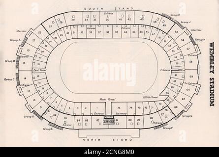 WEMBLEY STADIUM. Vintage seating plan. London. Football stadium 1936 ...