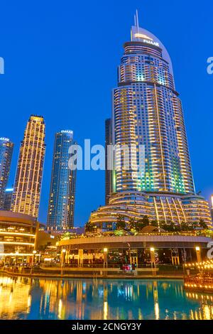 Dubai, UAE - February 02, 2020: Vew od Downtown Dubai at night