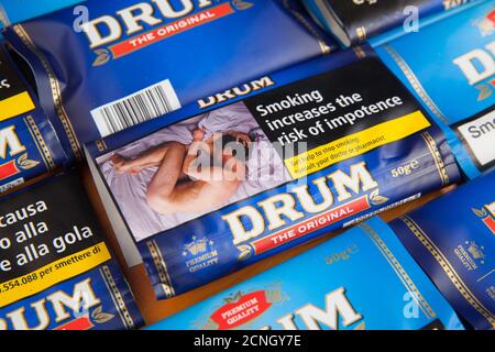 Moscow, Russia - September 17, 2020: Drum The Original. Packs of rolling tobacco close-up Stock Photo