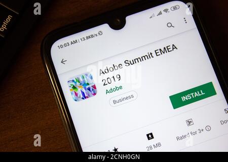 Ivanovsk, Russia - July 07, 2019: Adobe Summit EMEA 2019 app on the display of smartphone or tablet Stock Photo