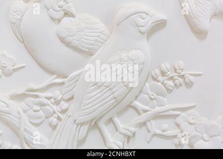 Products of the gypsum stucco moulding plant. Moscow, Russia Stock Photo