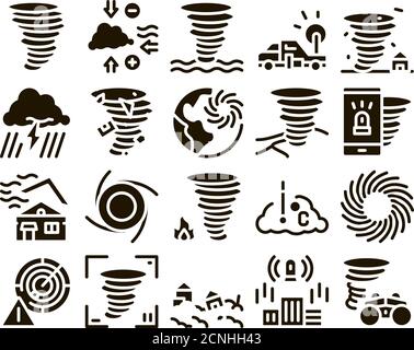 Tornado And Hurricane Glyph Set Vector Stock Vector