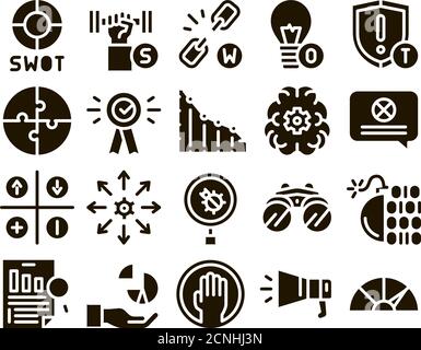 Swot Analysis Strategy Glyph Set Vector Stock Vector