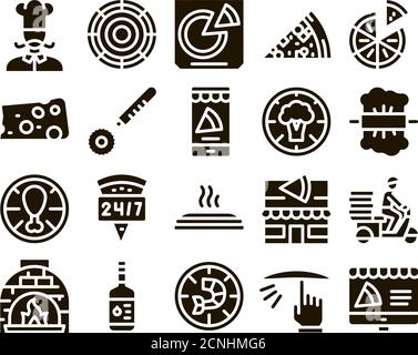 Pizza Delicious Food Glyph Set Vector Stock Vector
