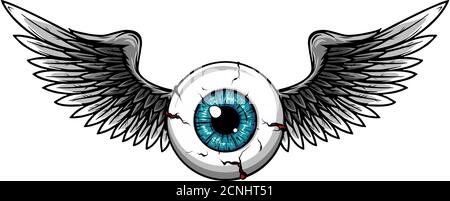 Vector illustration of Tattoo Flying Eyeball design Stock Vector