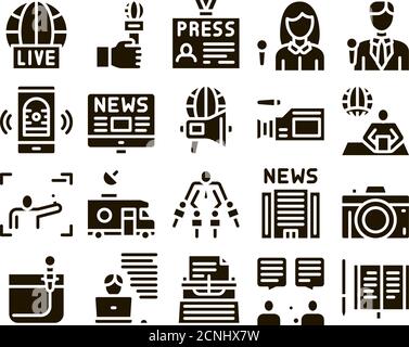 Journalist Reporter Glyph Set Vector Stock Vector