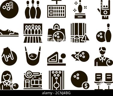 Bowling Game Tools Glyph Set Vector Stock Vector