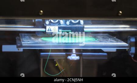Three dimensional printing machine working. Stock Photo
