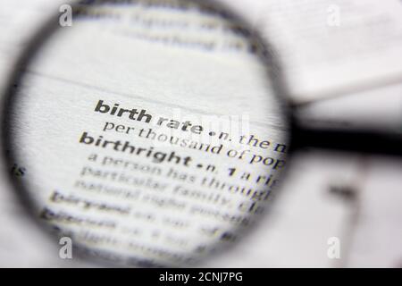 Word or phrase Birth rate in a dictionary Stock Photo