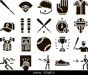 Baseball Game Tools Glyph Set Vector Stock Vector