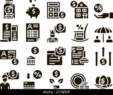 Pension Retirement Glyph Set Vector Stock Vector