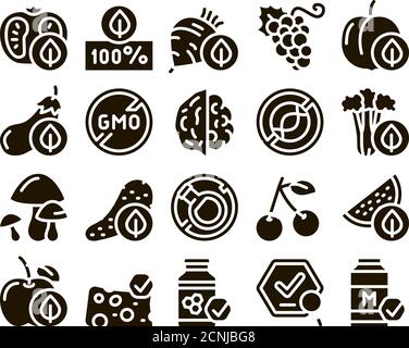 Organic Eco Foods Glyph Set Vector Stock Vector