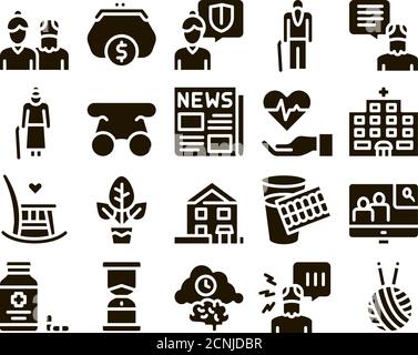 Elder People Pensioner Glyph Set Vector Stock Vector