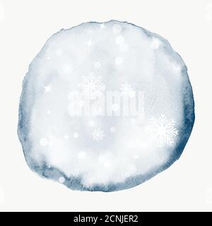 Abstract background with falling stars and snowflakes on circle of gray watercolor stain. Artistic design splatter vector used as element decorative i Stock Vector