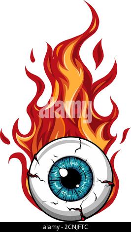 Single eyeball on fire in flames vector illustration Stock Vector