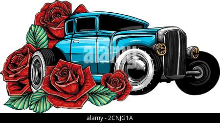 Vector illustration Cartoon Retro Hot Rod design art Stock Vector