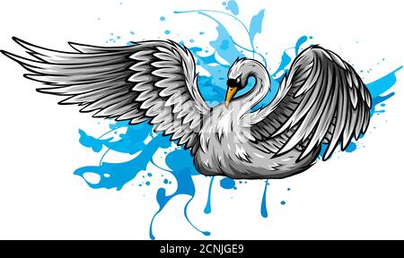 swan with splashes of water vector illustration Stock Vector