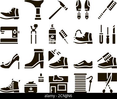 Shoe Repair Equipment Glyph Set Vector Stock Vector