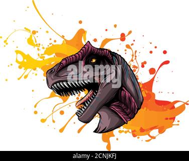 vector illustration of a T Rex, Tyrannosaurus Rex dinosaur ripping through a wall Stock Vector