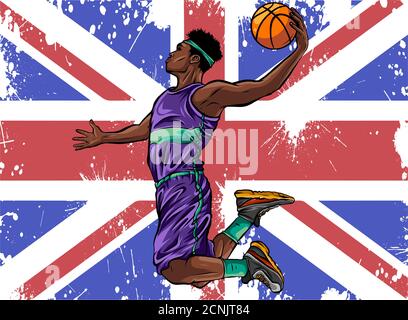 Vector watercolor silhouette basketball player illustration art Stock Vector